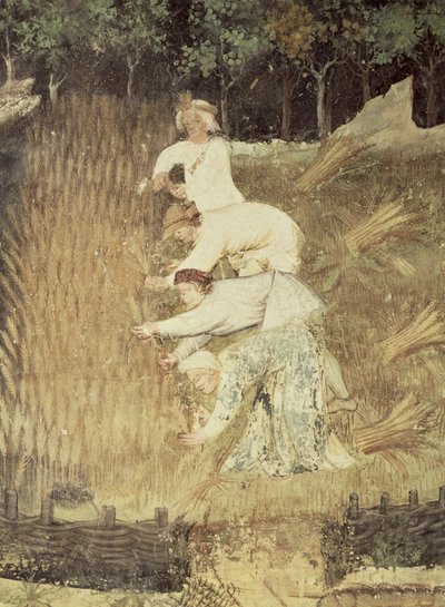 The Month of August, detail of the harvest, c.1400 by Bohemian School